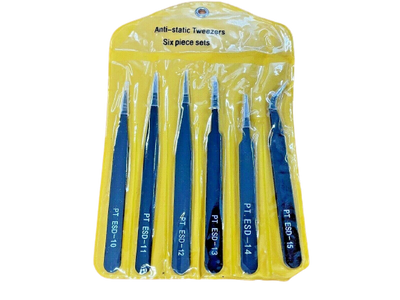 6 Piece Stainless Steel Tweezer Kit (Anti-static)